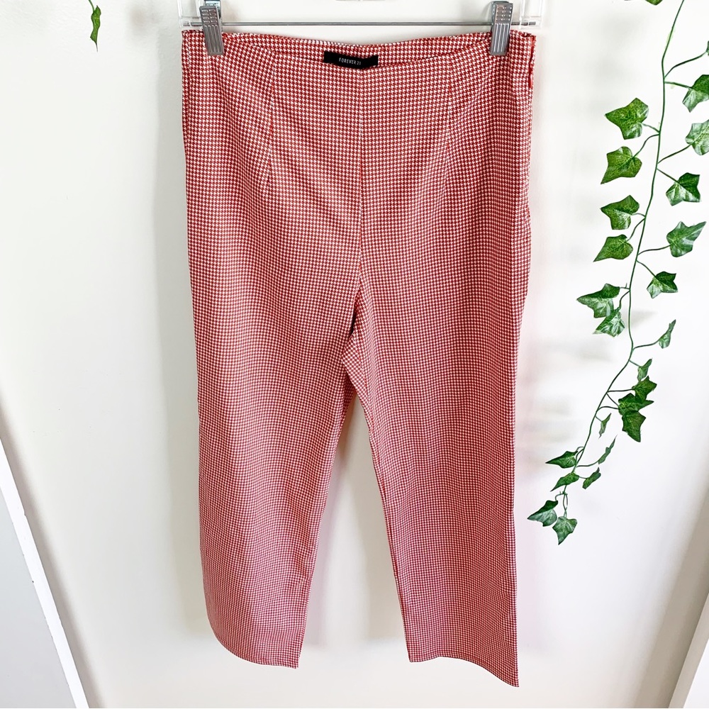 Forever21 Red & White Houndstooth Ankle Cigarette Pants | Size Large
